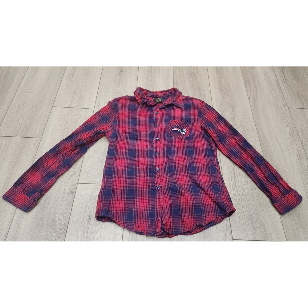 New England Patriots Plaid Flannel Button Shirt Red NFL Juniors Size Large 11/13